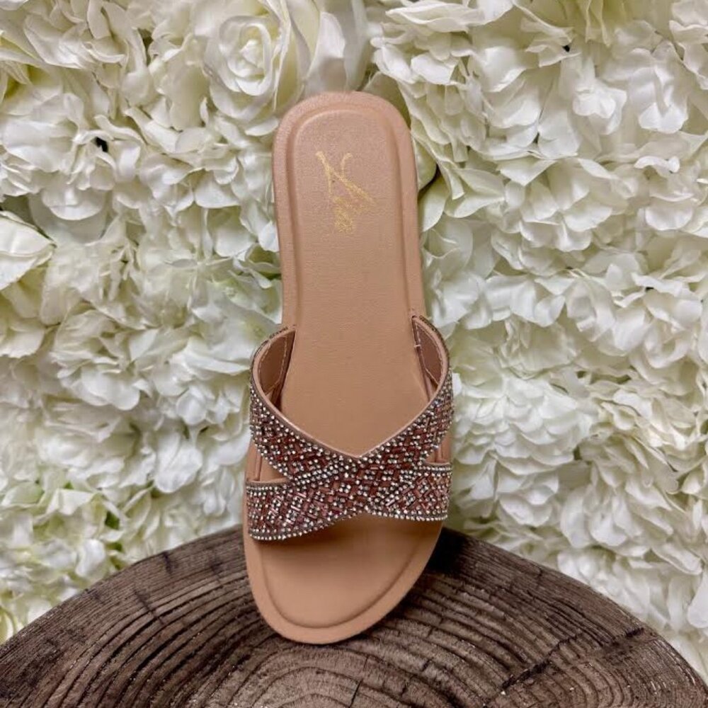 Tan Sandal with Silver and Black Gem Detailing
